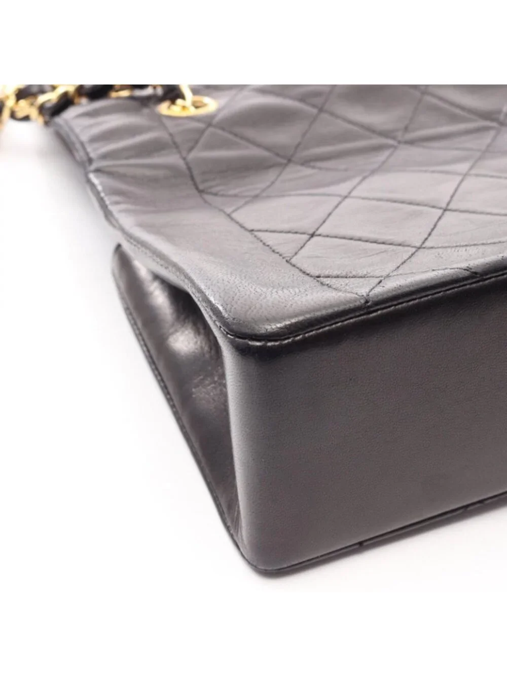 Chanel Shoulder Bag Quilted Single Flap Black Lambskin Chain